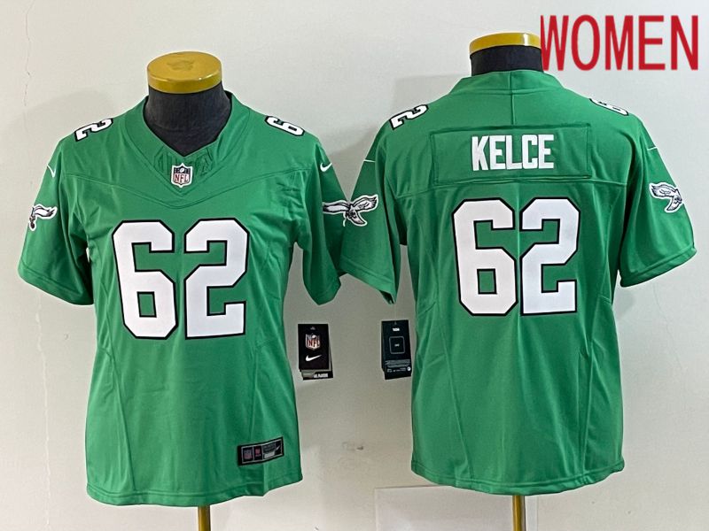Women Philadelphia Eagles #62 Kelce Green Nike Throwback Vapor Limited NFL Jersey